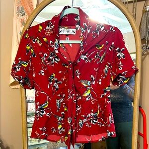 Scully Red Bird Print Blouse